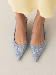Blue Forever Comfort® Embroidered Mesh Slingback Heels - Image 1 of 8