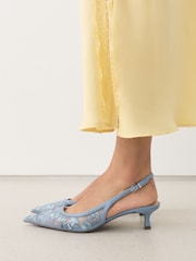 Blue Forever Comfort® Embroidered Mesh Slingback Heels - Image 3 of 8