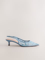 Blue Forever Comfort® Embroidered Mesh Slingback Heels - Image 4 of 8