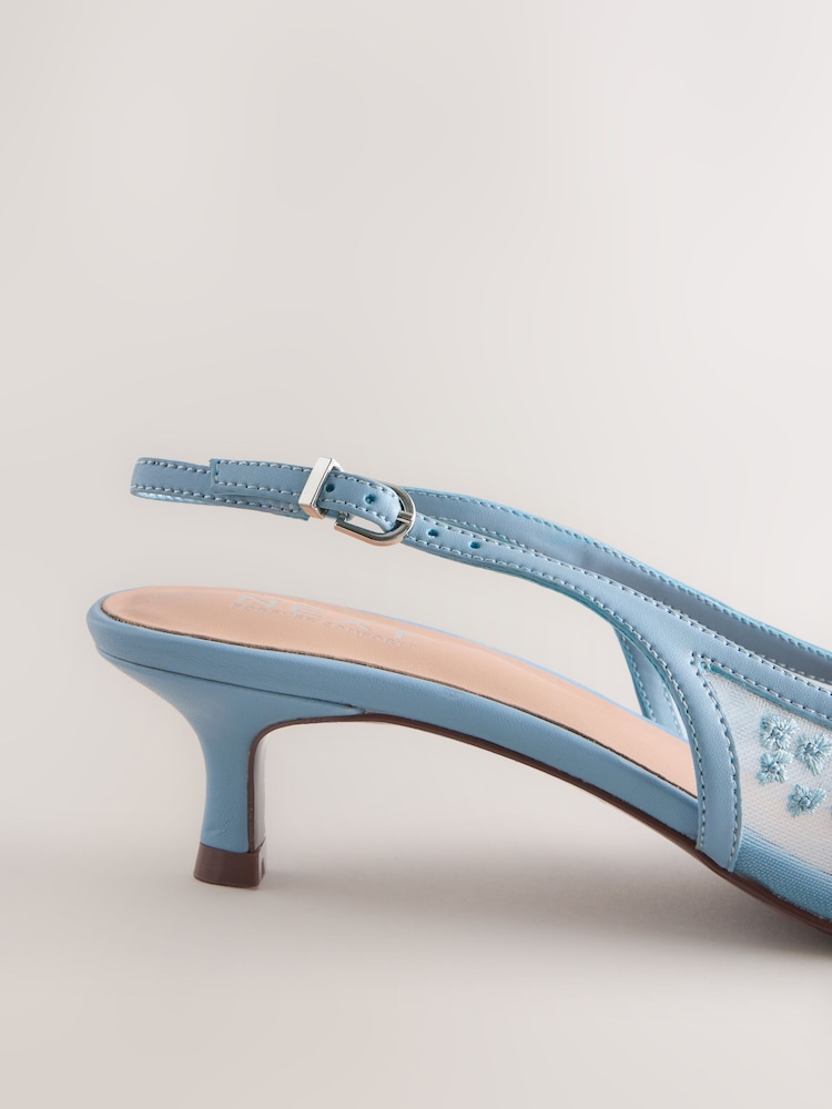 Blue Forever Comfort® Embroidered Mesh Slingback Heels - Image 8 of 8