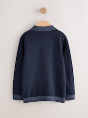 Navy - Long Sleeve Quarter Zip Knitted Polo Shirt (3-16taon) - Larawan 2 ng 4