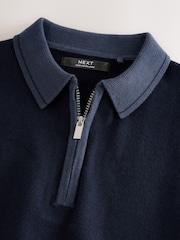 Navy - Long Sleeve Quarter Zip Knitted Polo Shirt (3-16taon) - Larawan 3 ng 4