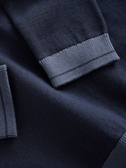 Navy - Long Sleeve Quarter Zip Knitted Polo Shirt (3-16taon) - Larawan 4 ng 4