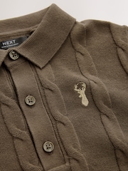 Brown/Khaki Stag Cable Knit Polo Shirt (3-16yrs) - Image 4 of 4