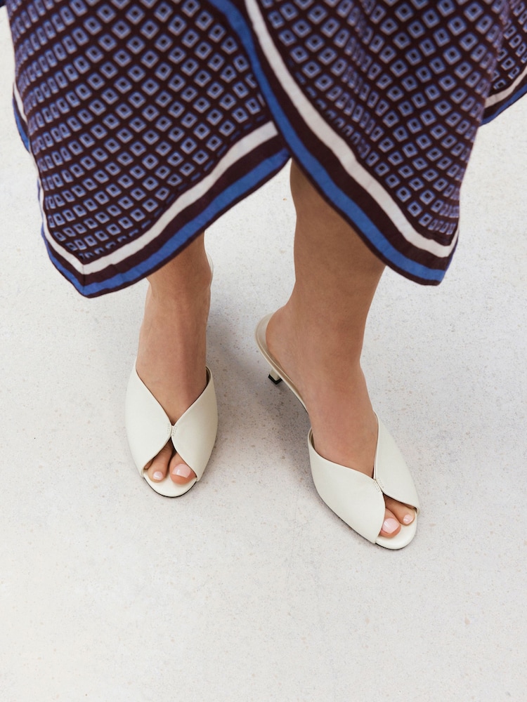 Bone Forever Comfort® Leather Peeptoe Mule Heels - Image 2 of 9