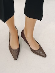 Chocolate Brown Forever Comfort® Weave Chisel Toe Court Heels - Image 1 of 4