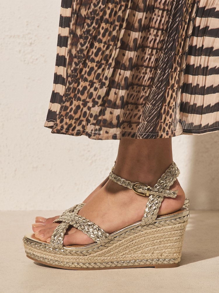 Gold Forever Comfort® Plait Crossover Wedges - Image 1 of 9
