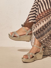 Gold Forever Comfort® Plait Crossover Wedges - Image 3 of 9