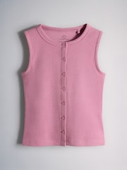 The Set Sleeveless Rib Jersey Button Through Vests 3 Pack Pink/Purple/White - Image 2 of 6