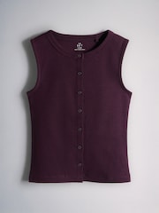 The Set Sleeveless Rib Jersey Button Through Vests 3 Pack Pink/Purple/White - Image 3 of 6