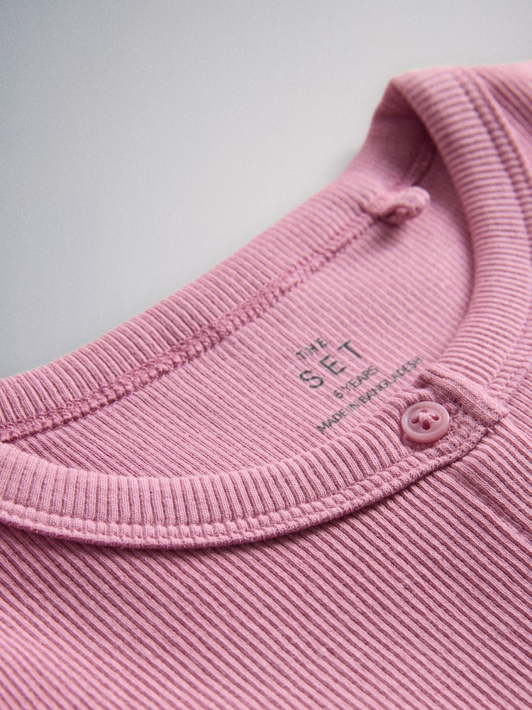 The Set Sleeveless Rib Jersey Button Through Vests 3 Pack Pink/Purple/White - Image 6 of 6