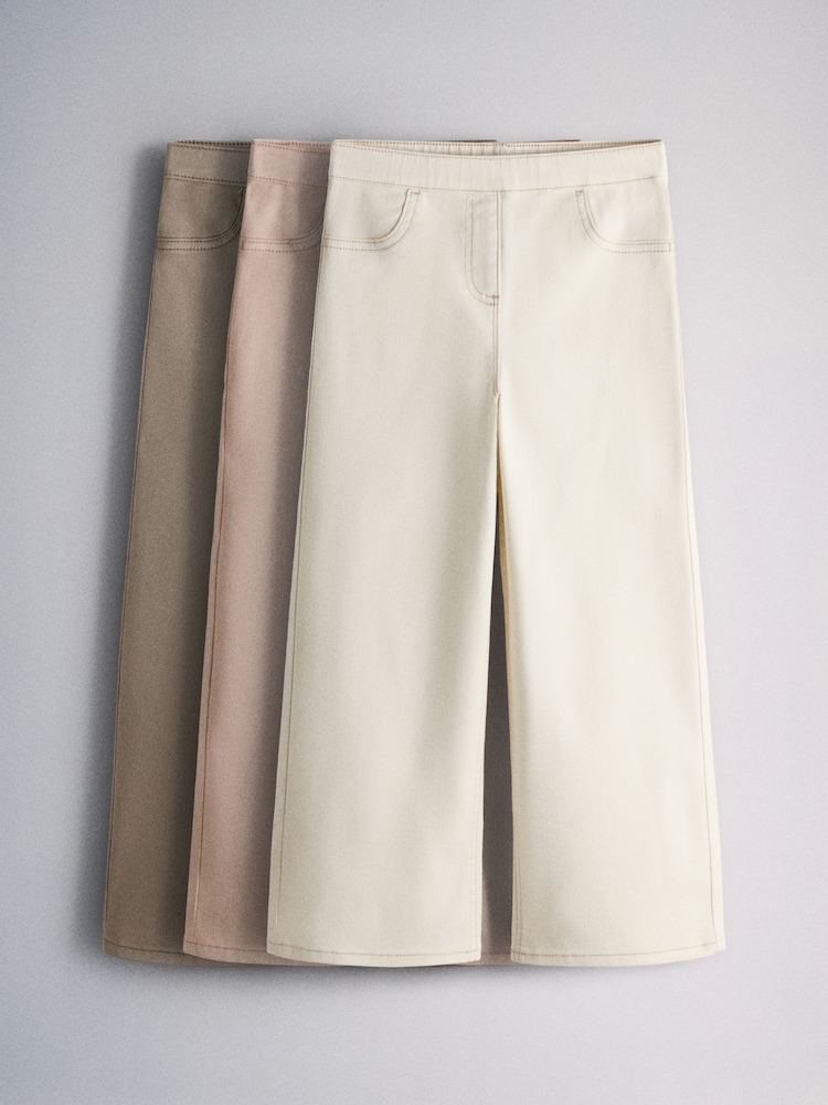 The Set 3 Pack Wide Leg Pull On Jeggings Pink/Cream - Image 2 of 10