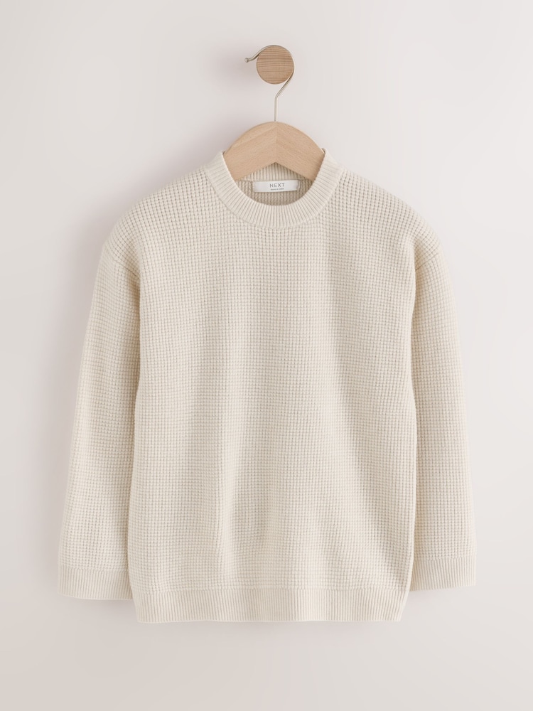 Ecru Textured Knitted Crew Neck Jumper (3-16yrs) - Image 1 of 4 Ecru Textured Knitted Crew Neck Jumper (3-16yrs) - Image 1 of 4