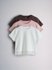 The Set 3 Pack Lace T-Shirt Pink/Cream/Purple - Image 1 of 6