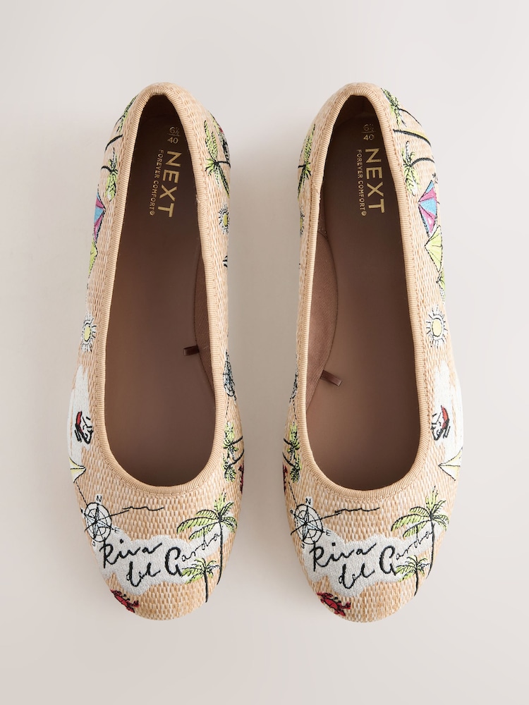 Multi Forever Comfort® Embroidered Raffia Ballet Flats - Image 1 of 9