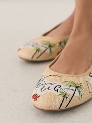 Multi Forever Comfort® Embroidered Raffia Ballet Flats - Image 5 of 9