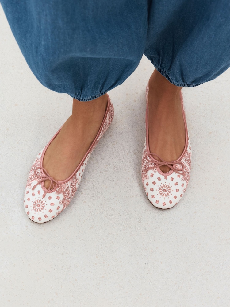 Pink/White Forever Comfort® Bandana Print Ballet Flats - Image 2 of 9
