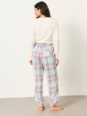 FatFace Harper Light Green Check Cuffed Pyjama Bottoms - Image 2 of 6