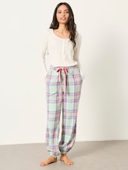 FatFace Harper Light Green Check Cuffed Pyjama Bottoms - Image 4 of 6