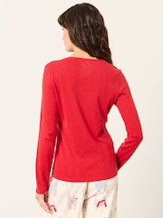 FatFace Hattie Red Henley Pointelle Top - Image 2 of 6