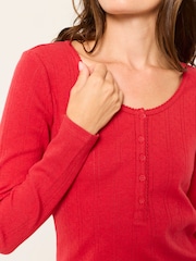 FatFace Hattie Red Henley Pointelle Top - Image 3 of 6