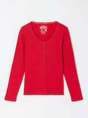 FatFace Hattie Red Henley Pointelle Top - Image 6 of 6