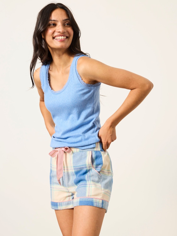 FatFace Blue Large Check Pyjama Shorts - Image 1 of 6