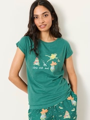 FatFace Ivy Teal Blue Frog Pyjama Top - Image 1 of 6