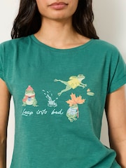 FatFace Ivy Teal Blue Frog Pyjama Top - Image 3 of 6