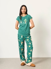 FatFace Ivy Teal Blue Frog Pyjama Top - Image 4 of 6