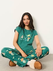 FatFace Ivy Teal Blue Frog Pyjama Top - Image 5 of 6