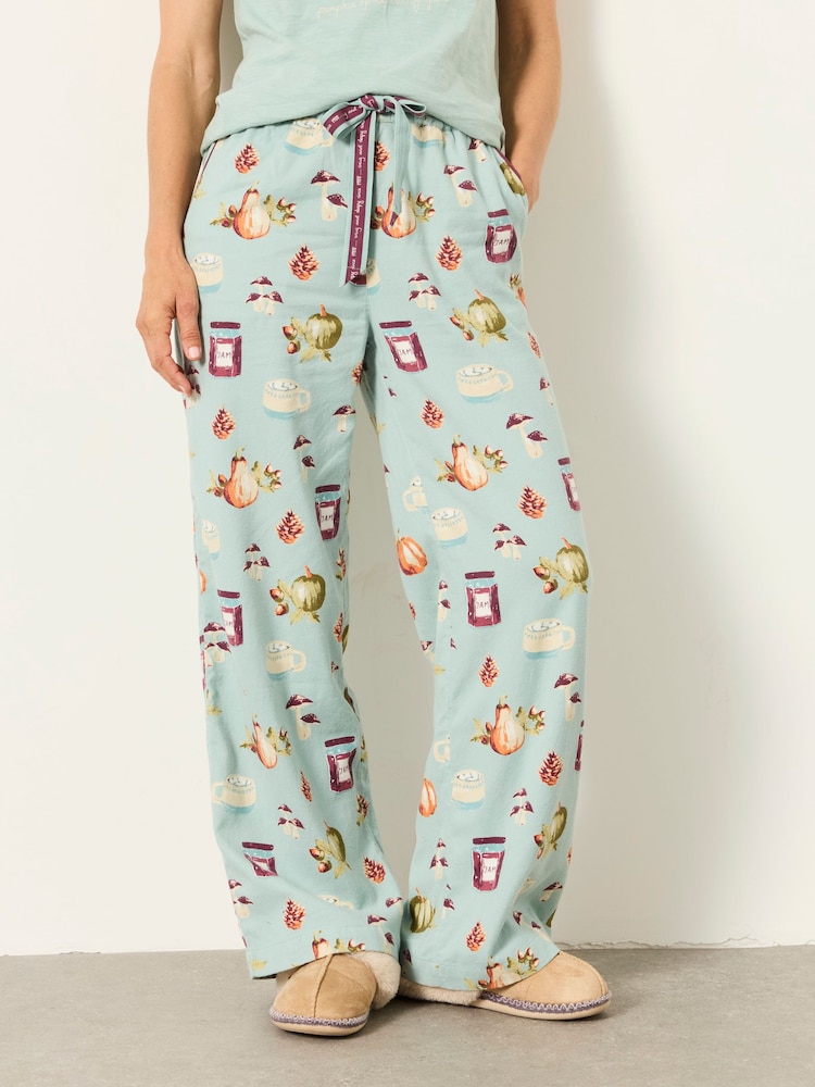 FatFace Lola Teal Green Autumn Print Wide Leg Pyjama Bottoms - Image 1 of 6 FatFace Lola Teal Green Autumn Print Wide Leg Pyjama Bottoms - Image 1 of 6