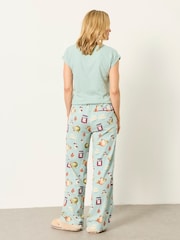 FatFace Lola Teal Green Autumn Print Wide Leg Pyjama Bottoms - Image 2 of 6
