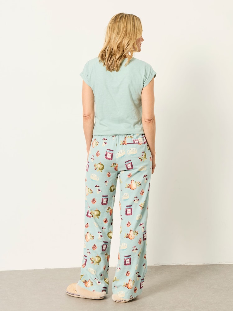 FatFace Lola Teal Green Autumn Print Wide Leg Pyjama Bottoms - Image 2 of 6 FatFace Lola Teal Green Autumn Print Wide Leg Pyjama Bottoms - Image 2 of 6