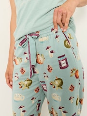 FatFace Lola Teal Green Autumn Print Wide Leg Pyjama Bottoms - Image 3 of 6