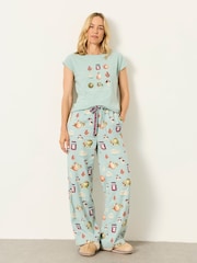 FatFace Lola Teal Green Autumn Print Wide Leg Pyjama Bottoms - Image 4 of 6