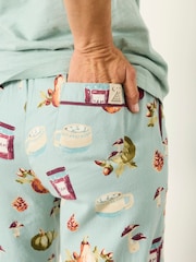 FatFace Lola Teal Green Autumn Print Wide Leg Pyjama Bottoms - Image 5 of 6
