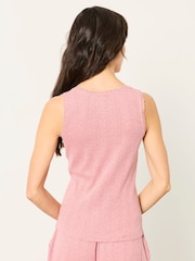 FatFace Olivia Pink Pointelle Lace Trim Vest - Image 2 of 6
