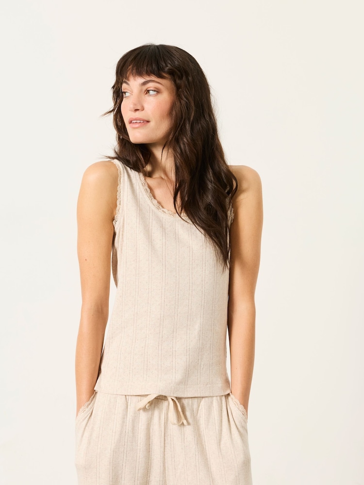 FatFace Olivia Oatmeal Pointelle Lace Trim Vest - Image 1 of 7 FatFace Olivia Oatmeal Pointelle Lace Trim Vest - Image 1 of 7