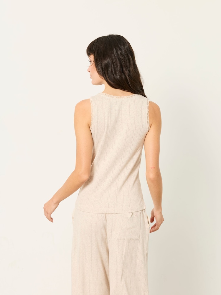 FatFace Olivia Oatmeal Pointelle Lace Trim Vest - Image 2 of 7 FatFace Olivia Oatmeal Pointelle Lace Trim Vest - Image 2 of 7