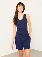FatFace 2 Piece Navy Blue Pointelle Short Pyjama Set - Image 1 of 8