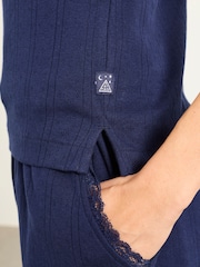 FatFace 2 Piece Navy Blue Pointelle Short Pyjama Set - Image 3 of 8