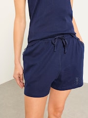 FatFace 2 Piece Navy Blue Pointelle Short Pyjama Set - Image 5 of 8