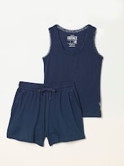 FatFace 2 Piece Navy Blue Pointelle Short Pyjama Set - Image 7 of 8