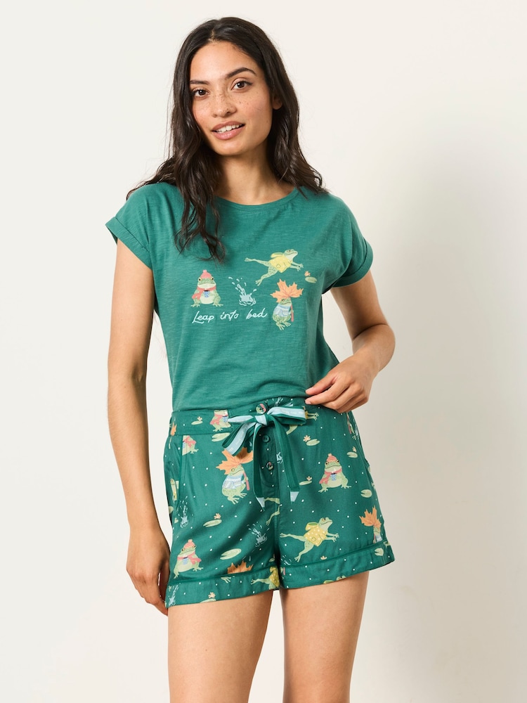 FatFace Teal Blue Frog Pyjama Shorts - Image 1 of 6