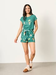 FatFace Teal Blue Frog Pyjama Shorts - Image 4 of 6
