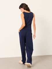 FatFace 2 Piece Navy Blue Pointelle Long Pyjama Set - Image 2 of 7