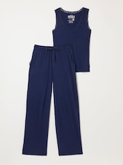 FatFace 2 Piece Navy Blue Pointelle Long Pyjama Set - Image 6 of 7