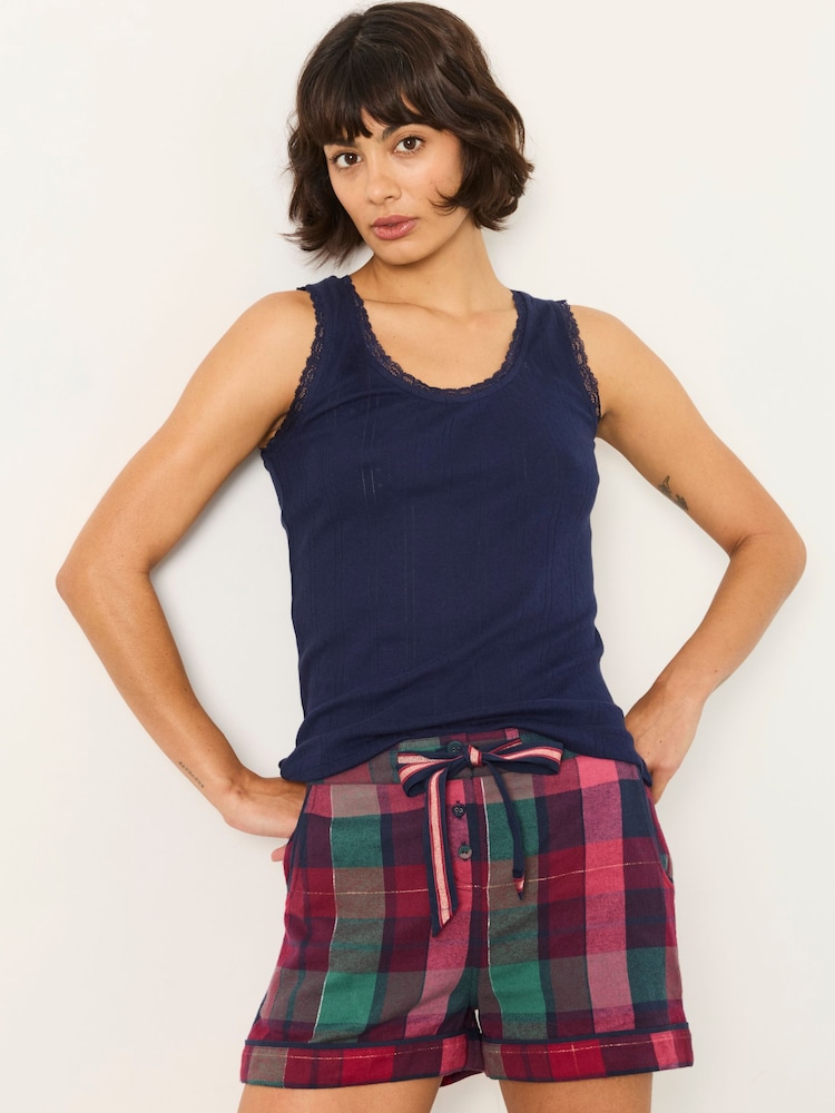 FatFace Purple Metallic Check Pyjama Shorts - Image 1 of 5 FatFace Purple Metallic Check Pyjama Shorts - Image 1 of 5