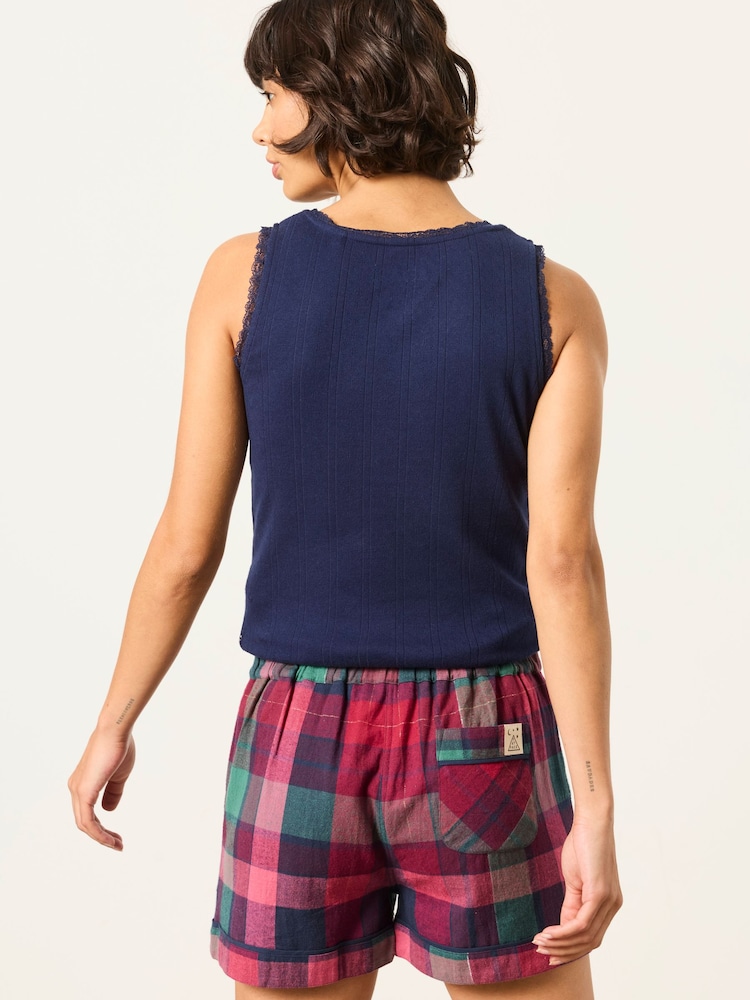 FatFace Purple Metallic Check Pyjama Shorts - Image 2 of 5 FatFace Purple Metallic Check Pyjama Shorts - Image 2 of 5